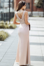 Load image into Gallery viewer, V Neck Row Pleated Waist Slit Maxi Dress
