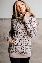 Load image into Gallery viewer, Leopard Kangaroo Pocket Drawstring High Neck Hoodie
