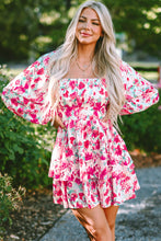 Load image into Gallery viewer, Pink Ruffle Tiered High Waist Puff Sleeve Floral Dress
