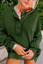 Load image into Gallery viewer, Blackish Green Drop Shoulder Henley Buttons Sweatshirt
