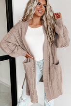 Load image into Gallery viewer, Apricot Ribbed Trim Eyelet Cable Knit Cardigan
