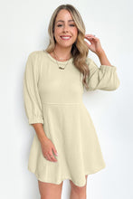 Load image into Gallery viewer, Beige Ribbed Knit Puff Sleeve Flared Mini Dress
