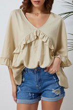 Load image into Gallery viewer, V Neck Draped Batwing Sleeve Ruffle Top
