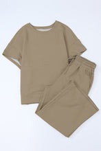 Load image into Gallery viewer, Apricot khaki Textured Loose Fit T Shirt and Drawstring Pants Set
