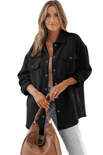 Load image into Gallery viewer, Black Solid Textured Flap Pocket Buttoned Shacket
