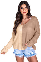 Load image into Gallery viewer, Khaki Long Sleeve V-Neck Colorblock Sweater
