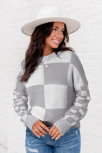 Load image into Gallery viewer, Medium Grey Checkered Print Drop Shoulder Sweater
