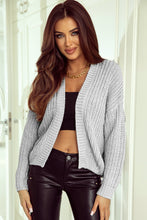 Load image into Gallery viewer, Gray Ribbed Trim Chunky Knit Sweater Cardigan
