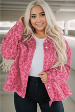 Load image into Gallery viewer, Pink Plus Size Leopard Print Button Cuffs Raw Hem Jacket
