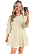 Load image into Gallery viewer, Beige Ribbed Knit Puff Sleeve Flared Mini Dress
