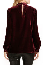 Load image into Gallery viewer, Biking Red Choker Neck Hollow-out Velvet Blouse
