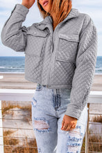 Load image into Gallery viewer, Gray Quilted Pocketed Zip-up Cropped Jacket
