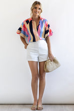 Load image into Gallery viewer, Multicolor Color Block Striped Puff Sleeve Buttoned Shirt
