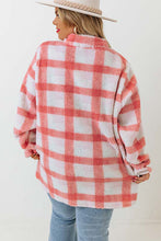 Load image into Gallery viewer, Pink Plus Size Tunic Plaid Sherpa Henley Sweatshirt
