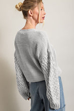 Load image into Gallery viewer, Light Grey Cable Knit Sleeve Drop Shoulder Sweater
