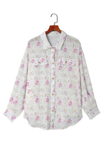 Load image into Gallery viewer, Purple Floral Print Pleated Flap Pocket Shirt
