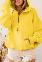 Load image into Gallery viewer, Yellow Ribbed Trim Kangaroo Pocket Zipped Hoodie
