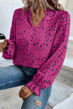 Load image into Gallery viewer, Rose Floral Print Split Neck Long Sleeve Blouse
