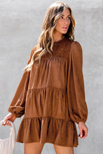 Load image into Gallery viewer, Chestnut Floral Lace Crochet Tiered Ruffled Mini Dress
