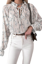 Load image into Gallery viewer, Floral Tie Neck Long Sleeve Crinkle Blouse
