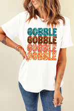 Load image into Gallery viewer, White Glittering GOBBLE Graphic Crewneck Thanksgiving T Shirt
