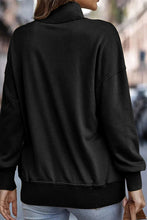 Load image into Gallery viewer, Black Ribbed Hem Snap Button Neckline Sweatshirt with Pocket
