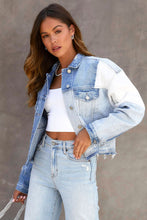 Load image into Gallery viewer, Color Block Denim Patchwork Frayed Hem Jacket
