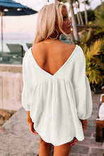 Load image into Gallery viewer, White Textured V Neck Bracelet Sleeve Babydoll Blouse
