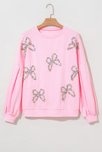 Load image into Gallery viewer, Light Pink Embroidered Bow Lantern Sleeve Oversized Pullover Sweatshirt
