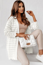 Load image into Gallery viewer, White Wavy Trim Open Knit Long Sleeve Cardigan
