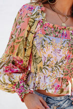 Load image into Gallery viewer, Multicolor Smocked Floral Frilled Trim Square Neck Blouse
