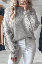 Load image into Gallery viewer, Light Grey Cable Knit Sleeve Drop Shoulder Sweater
