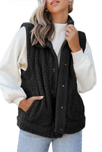 Load image into Gallery viewer, Black Snap Button Pocketed Sherpa Vest Jacket
