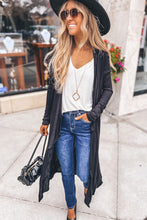 Load image into Gallery viewer, Black Draped Open Front Long Cardigan
