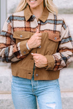 Load image into Gallery viewer, Khaki Plaid Corduroy Flap Pockets Boxy Chunky Jacket
