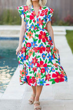 Load image into Gallery viewer, Multicolor Flutter Sleeve V Neck High Waist Floral Midi Dress
