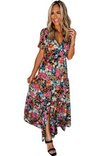 Load image into Gallery viewer, Short Sleeve Boho Floral Pattern Tiered Maxi Dress
