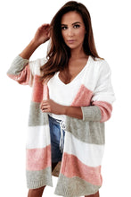 Load image into Gallery viewer, Gray Colorblock Stripe Open-Front Cardigan
