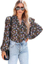 Load image into Gallery viewer, Floral Print Ruffled Bubble Sleeve Shirt
