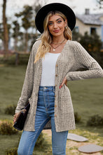 Load image into Gallery viewer, Khaki Rib Knit V Neck Button up Cardigan with Pockets
