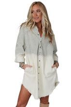 Load image into Gallery viewer, Gray Gradient Long Sleeve Button Up Raw Hem Denim Dress
