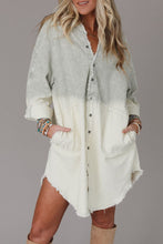 Load image into Gallery viewer, Gray Gradient Long Sleeve Button Up Raw Hem Denim Dress
