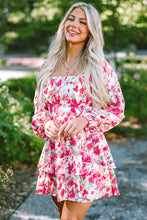 Load image into Gallery viewer, Pink Ruffle Tiered High Waist Puff Sleeve Floral Dress
