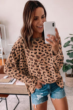 Load image into Gallery viewer, Brown Animal Print Stitching Loose Long Sleeve Top
