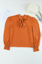 Load image into Gallery viewer, Orange Long Bubble Sleeve Mock Neck Chiffon Blouse
