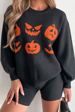 Load image into Gallery viewer, Black Halloween Pumpkin Face Pattern Drop Shoulder Sweater
