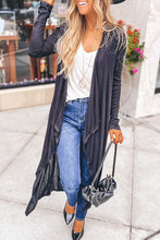 Load image into Gallery viewer, Black Draped Open Front Long Cardigan
