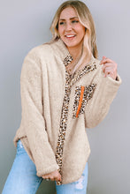 Load image into Gallery viewer, Apricot Leopard Patched Zipped Pocket Fleece Jacket
