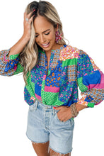 Load image into Gallery viewer, Multicolor Floral Patchwork Print Buttoned Puff Sleeve Shirt
