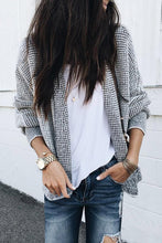 Load image into Gallery viewer, Grey Plaid Contrast Trim Open Front Cardigan
